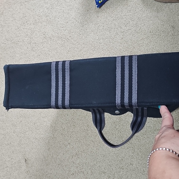 Hermes Black Canvas Tote Bag with Stripe Handles - Picture 7 of 7